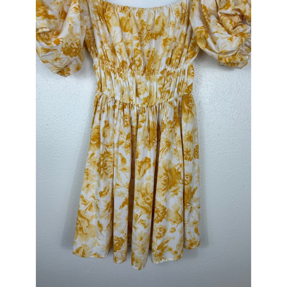 Abercrombie & Fitch Floral Off the Shoulder Puff Sleeve Mini Dress Yellow Small - Picture 5 of 9
